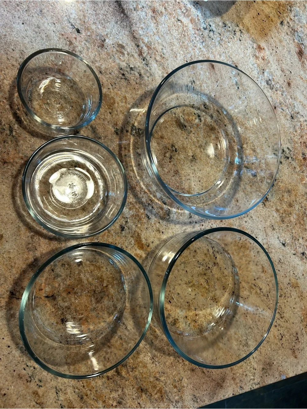 Anchor Hocking Gray Blue Rim Clear Glass Mixing Bowl Set (5) 1C,2C,4C,7C & 8Cup.